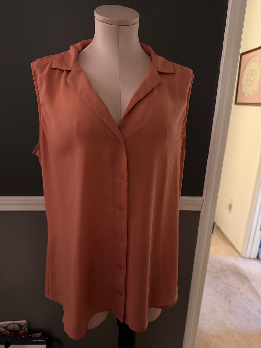 Express Sleeveless Button-Front Blouse in Rusty Orange